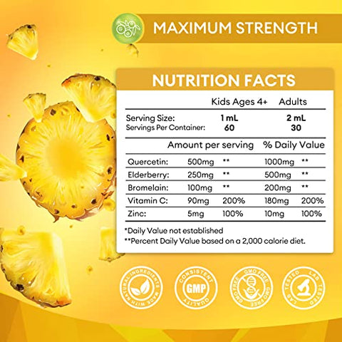 M inch - Gotas Líquidas de Quercetina – Suplemento de Quercetina 1000mg – 4X Mais Potente Que Comprimidos | Marca: Quercetin Drops