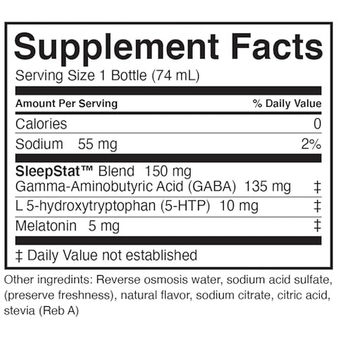Bebida para Dormir com Melatonina 5mg, GABA, 5-HTP; Zero açúcar, Sabores Naturais, Sem corantes adicionados, 75ml shots líquidos para dormir, Snoozeberry, 24 unidades - Dream Water