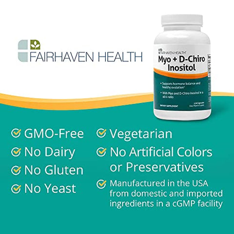 Myo-Inositol e D-Chiro Inositol | Relação 40:1 | Suplemento para Fertilidade Feminina e Equilíbrio Hormonal | Vitamina B8 | Livre de Glúten e Lactose | 40g - Fairhaven Health