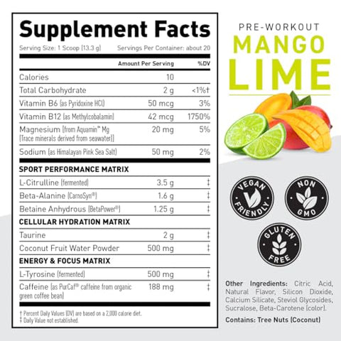 Pre-Kaged Sport – Pó Pré-Treino | Manga Lima | Energético para Resistência | Bebida Esportiva para Cardio e Musculação | 20 Porções - Kaged