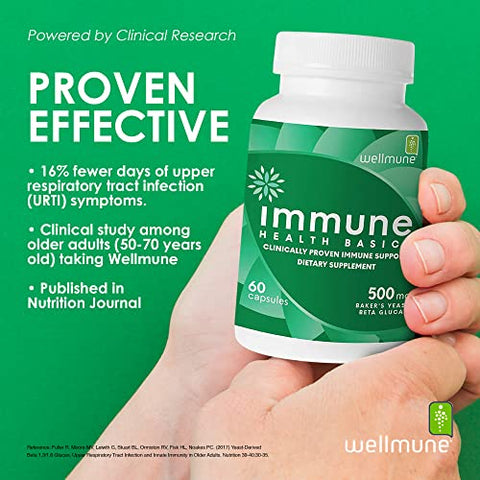 Immune Health Basics - Ultra Strength Immunity – Suporte Imunológico Comprovado Clinicamente – Wellmune Beta Glucano Altamente Purificado – Cápsulas Livres de Glúten, Não Alérgicas, Não-OGM e Veganas – 60 Cápsulas, 500 mg