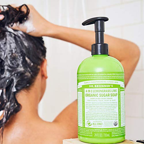 Dr. Bronner's - Dr. Bronner’s – Sabonete de Açúcar Orgânico (Capim-Limão, 64 Ounce) – Feito com Óleos Orgânicos, Açúcar e Pó de Shikakai, Uso 4 em 1: Mãos, Corpo, Rosto e Cabelo