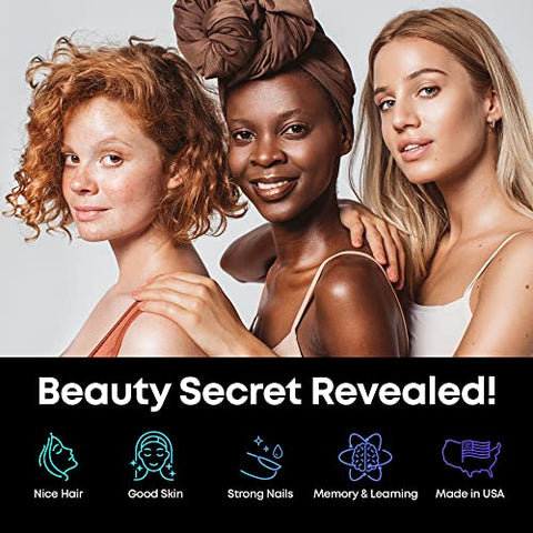 Wellmatics - Biotina e Colágeno – Vitaminas para Crescimento Capilar – Fabricado nos EUA – Vitaminas para Cabelo e Unhas para Mulheres – Vitaminas de Biotina para Cabelo, Pele e Unhas – Complexo de Vitamina B – 60 cápsulas