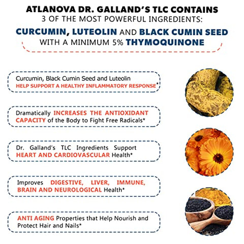 Dr. Galland’s TLC – Suplemento Lipossomal Verdadeiro, Curcumina de Açafrão – Luteolina, Semente de Cominho Preto | 100% Natural e Potente | Marca ATLANOVA - ATLANOVA