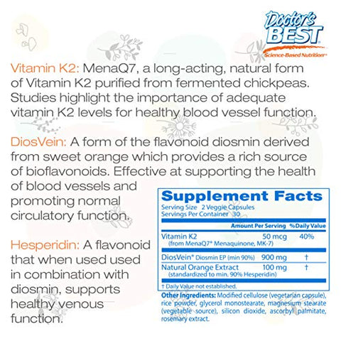 Doctor's BEST - Suporte para Veias Doctor’s Best com Diosvein – Fórmula Avançada para Saúde Vascular