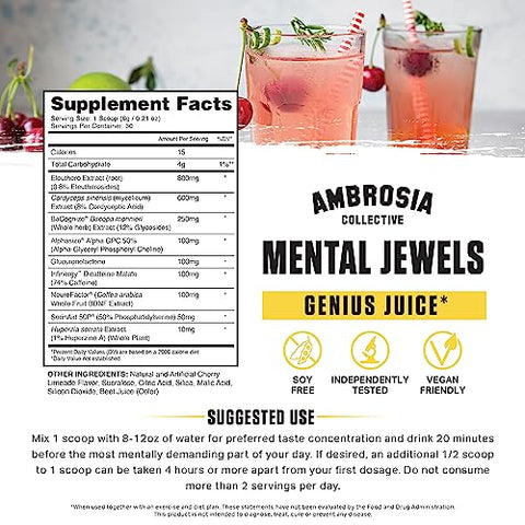 Mental Jewels em Pó – Potencializador Cognitivo | Aumente Memória, Habilidades de Comunicação, Concentração | Ambrosia - Ambrosia
