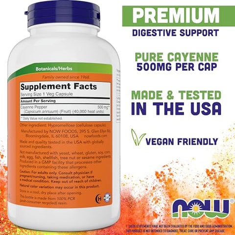 NOW Foods - Now Cayenne (Capsicum annuum) 500 mg, 360 Cápsulas Vegetais – Potente e Natural