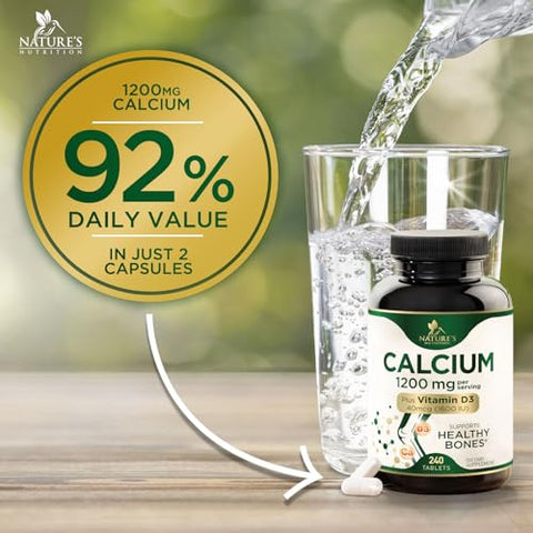 Nature's Nutrition - Calcium 1200 mg com Vitamina D3, Suplemento de Cálcio, Fortalece Ossos e Dentes