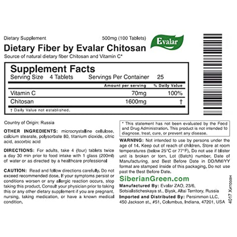 Fibra Dietética Siberiana Chitosan 100 Tabs – Emagreça com Saúde - Evalar