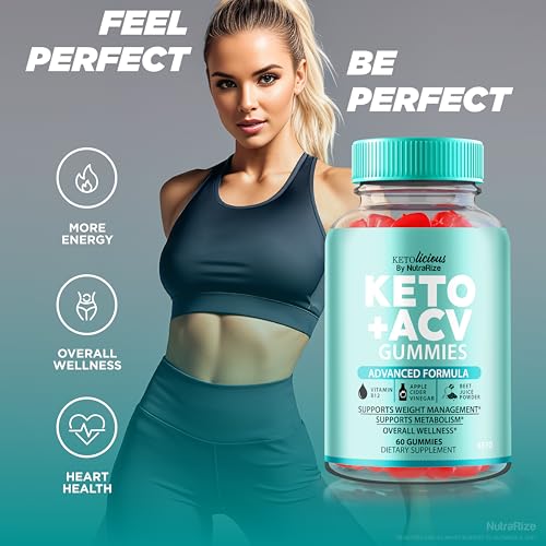 NutraRize - Ketolicious ACV Gummies – Gomas de Vinagre de Maçã Cidra, Fórmula Premium Keto, 60 Gomas