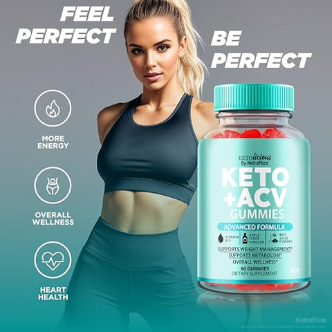 NutraRize - Ketolicious ACV Gummies – Gomas de Vinagre de Maçã Cidra, Fórmula Premium Keto, 60 Gomas