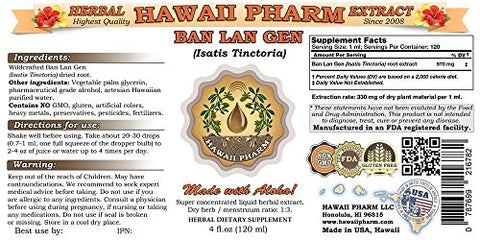 Hawaii Pharm - Ban LAN Gen Tintura, Ban LAN Gen, Extrato Líquido de Raiz de Isatis (Isatis Tinctoria), Suplemento Herbal 120 ml
