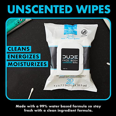 Lenços para Rosto e Corpo – 3 Pacotes, 90 Lenços – Lenços sem Fragrância com Sal Marinho - DUDE Wipes