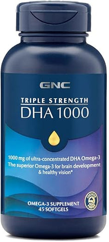 Triple Strength DHA 1000 – 45 Softgels para Saúde das Articulações, Pele, Olhos e Coração - GNC