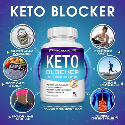 Keto Blocker Pills – Extrato de Feijão Branco 1800 mg – Cápsulas de 90 – Suporte à Dieta Keto – Natural Ketosis – Para Homens e Mulheres - Toplux