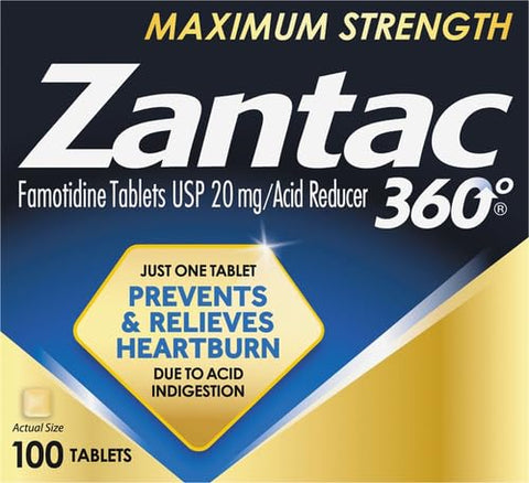 360 Comprimidos Máxima Potência, 100 Unidades, Prevenção e Alívio de Azia, 20 mg - Zantac