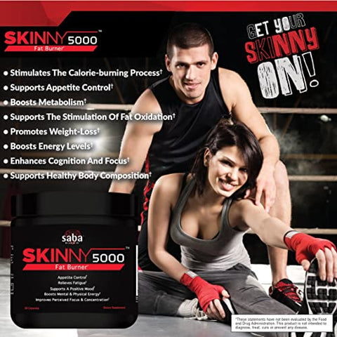 Skinny 5000 – Perda de Gordura – Controle de Apetite – Energia Suave sem Jitter – Foco – 60 Cápsulas - Saba