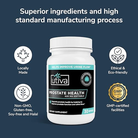 Szio+ - Utiva – Suplemento Natural para Saúde da Próstata e Fluxo Urinário – Fórmula com Beta-Sitosterol e Saw Palmetto – Fabricado no Canadá, 30 Softgels