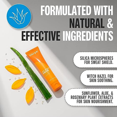 No-Sweat Face – Pack 2 – Mantém seu Rosto, Testa e Couro Cabeludo Secos – Loção Gel Absorvente de Suor – Controle de Oleosidade – Com Microesferas de Sílica e Jojoba  Carpe - Carpe