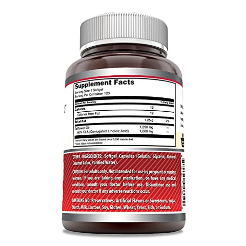 Amazing Nutrition - Amazing Formulas CLA | Suplemento de Ácido Linoleico Conjugado | 1250 Mg | Cápsulas | Não-OGM | Sem Glúten | Fabricado nos EUA (120 Unidades)
