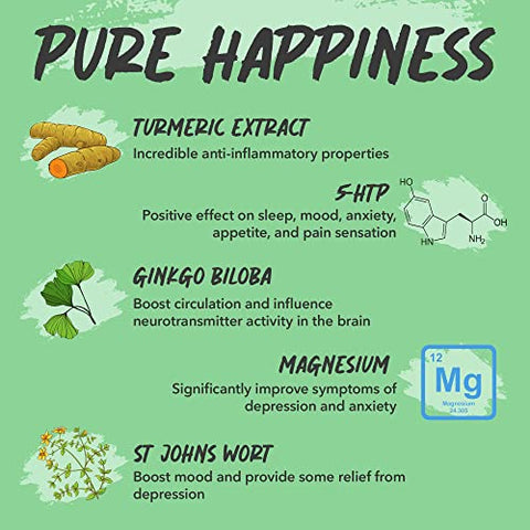 VeraWella - Cápsulas Pure Happiness – Suporte Natural para o Gerenciamento de Níveis de Estresse com Erva de São João, 5HTP e Extrato de Cúrcuma