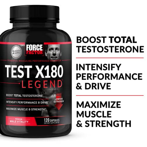 Force Factor - FORCE FACTOR Test X180 Legend – Impulsionador de Testosterona para Homens para Ganhar Massa Muscular