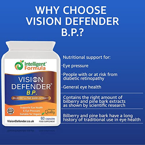 Intelligent Formula - Visão Defender BP: Suplemento para Pressão Ocular e Saúde dos Olhos com Extratos de Mirtilo e Casca de Pinheiro (60 Cápsulas Veganas)