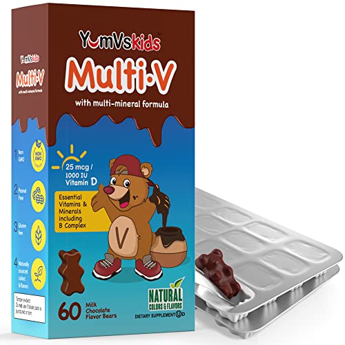 YUM-V'S - YUM-V’S – Multivitamínico Infantil de Ursinhos de Chocolate – 16 Vitaminas – 60 Unidades