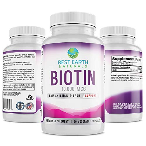 Best Earth Naturals - Melhor Earth Naturals Biotina 10.000mcg – Suplemento Vitamínico Extra Forte de Biotina para Apoiar o Crescimento Capilar, Unhas Fortes, Cílios Longos e Pele Saudável