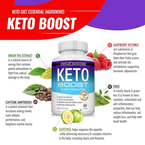 Toplux - Keto Boost Diet Pills – Suplemento de Cetose Natural para Apoio à Fórmula Keto Exógena – Energia e Suporte para Perda de Peso
