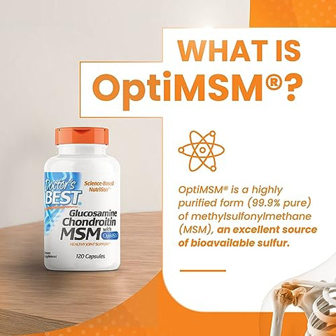 Doctor's BEST - Doctor’s Best Glucosamina Condroitina Msm com Cápsulas OptiMSM, Suporta a Estrutura e Função Saudáveis das Articulações