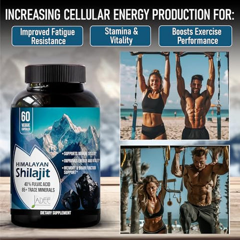Jadee - Cápsulas Orgânicas de Shilajit Puro do Himalaia – 5000mg de Suplemento de Shilajit com 40% de Ácido Fúlvico | Marca Natural Shilajit