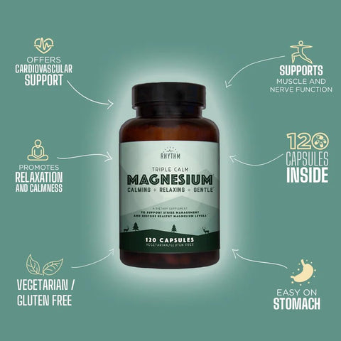 Triple Calm Magnesium 150 mg – 120 Cápsulas – Suplemento de Magnésio Complexo com Magnésio Glicinato, Malato e Taurato. Mistura Calmante para Promover - Natural Rhythm