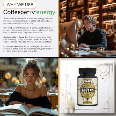 ADDY FOCUS - ADDY XR – Alternativa ao Adderall – Gerenciamento de Energia de Luxo – Foco – 100% Natural – 60 cápsulas – Marca ADDY XR