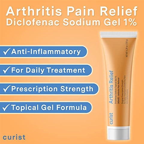 Gel Creme para Artrite Diclofenaco 1%% (3 tubos de 150g) – Alívio da dor em Punhos, Pés, Cotovelos - Curist