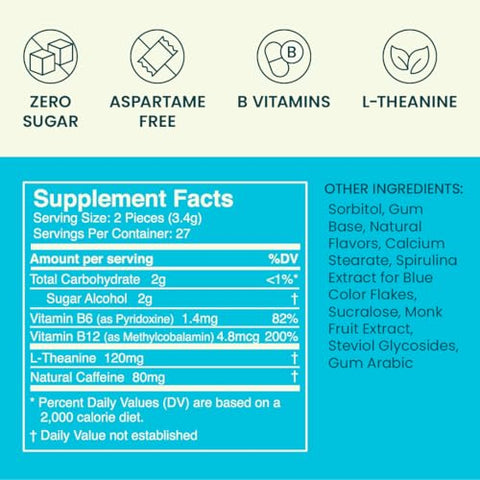 Energy – Goma de Cafeína (54 Unidades) – Sem Açúcar com L-teanina, Cafeína e Vitamina B12 - NeuroGum