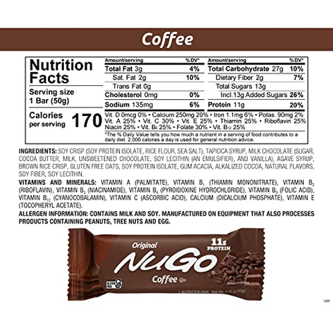 Barra de Proteína Café, 11g Proteína, Sem Glúten, 15 Unidades - NuGo