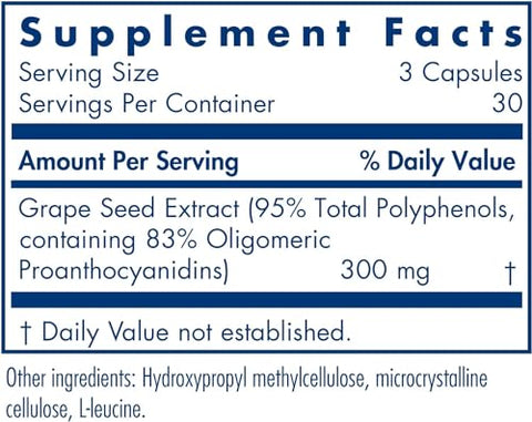 Extrato de Semente de Uva, Proantocianidinas, Polifenóis, Orgânico, Cápsulas de 300mg – 90 Unidades - Allergy Research Group