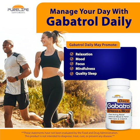 PureLife Supplements - Gabatrol Daily – Suplemento de GABA à base de plantas. Amigo dos vegetarianos e veganos (120 cápsulas vegetais)