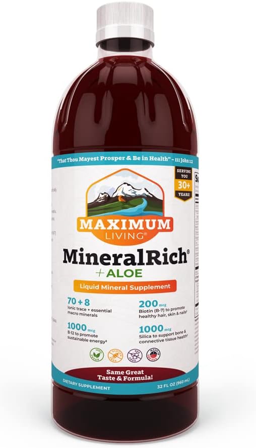 Maximum Living - MineralRich – Suplemento Mineral com Aloe Vera – Mistura Líquida de Vitaminas e Minerais Traços – 946 ml