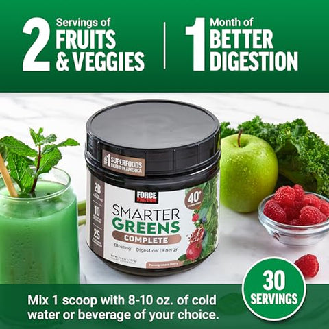 Force Factor - FORCE FACTOR Smarter Greens: Pó Superfoods para Digestão, Saúde Intestinal, Inchaço, com Probióticos, Prebióticos e Enzimas Digestivas
