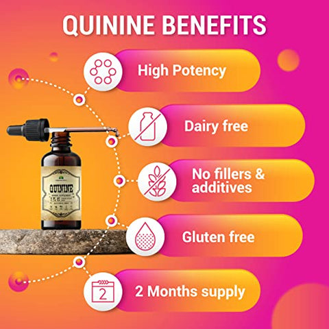 HERBALICIOUS - Extrato Líquido de Quinina 60ml – Casca de Cinchona Officinalis para Alívio de Cãibras nas Pernas, Defesa contra Cãibras e Saúde Digestiva Geral – Quinina Natural, Potencializando