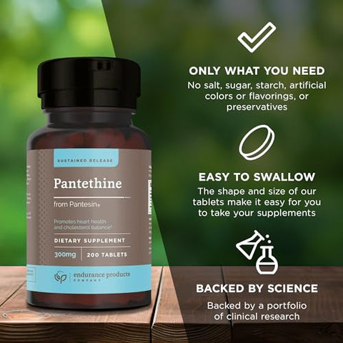 Endurance Products - Pantetina Pantesin 300mg – Suplemento de Vitamina B5 de Liberação Sustentada para o Metabolismo Lipídico