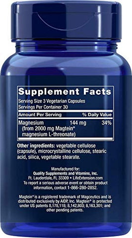 Neuro-mag Magnésio L-treonato, 90 Cápsulas (Pacote com 2) – Suplemento de Magnésio para a Saúde Cerebral - Life Extension