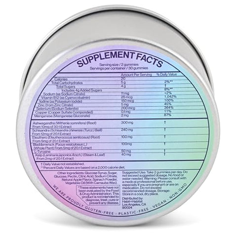 Habit + Habitat - Gomas Thyroid Plus – Ashwaganda, Iodo, Bladderwrack, Kelp e Schisandra | Suplemento para a Tireoide