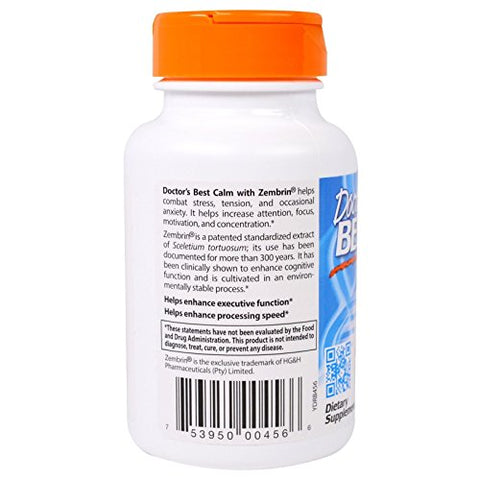 Doctor's BEST - Calm with Zembrin, Doctor’s Best – Redutor de Estresse em Cápsulas 60g