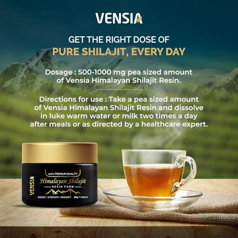 VENSIA - Shilajit Puro do Himalaia em Resina, Ultra Concentrado com 80% de Ácido Fúlvico, 85 Minerais Traços, Energia – Marca em Destaque