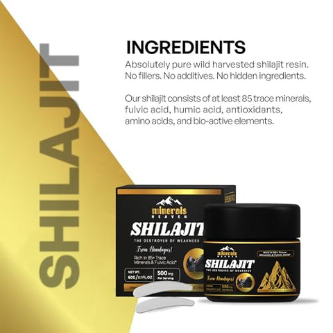 MINERALS HEAVEN - Resina Orgânica de Shilajit Puro do Himalaia – 600mg Potência Máxima com 85 Minerais Traços – Marca: [Nome da Marca]
