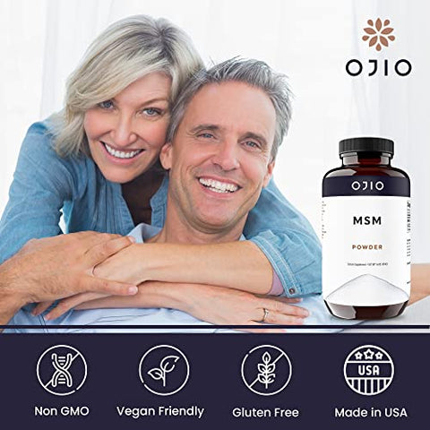 Ojio - OptiMSM Pó MSM Puro – Articulações, Pele, Cabelo, Unhas – Kosher, Vegano, Sem Glúten, Não-OGM, Sem Pesticidas ou Herbicidas – 16 oz (1 Pacote)