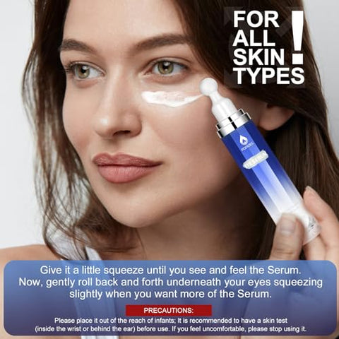 POEROES - Sérum para os Olhos com 8% de Cafeína, 8% de Retinol, Ácido Hialurônico, Niacinamida e Peptídeos para Bolsas nos Olhos, Linhas Finas, Olheiras e Rugas – Creme para os Olhos com Massageador 360°